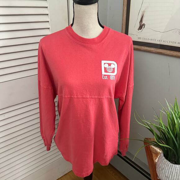 WALT DISNEY WORLD Womens Spirit Jersey XS Coral Pink Back Spell Out Long Sleeve - Picture 4 of 13